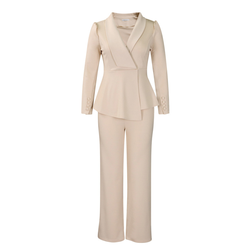 Winter New Fashion OL Ruffled Top Wide-Leg Pants Fashion Suit