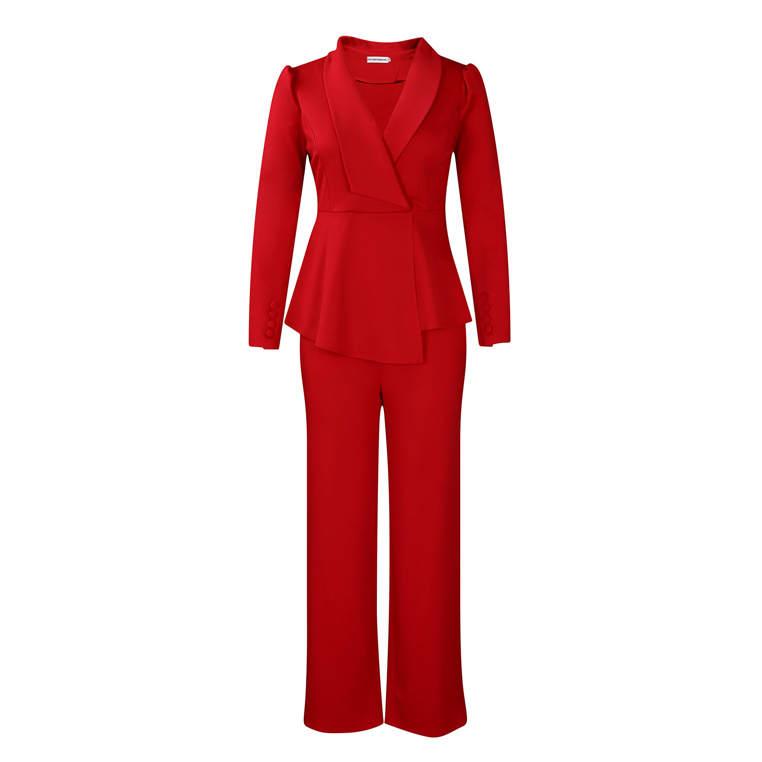 Winter New Fashion OL Ruffled Top Wide-Leg Pants Fashion Suit