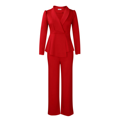 Winter New Fashion OL Ruffled Top Wide-Leg Pants Fashion Suit 02