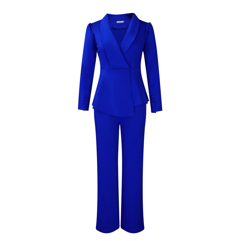 Winter New Fashion OL Ruffled Top Wide-Leg Pants Fashion Suit