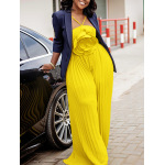 Fashionable Large Flower Solid Color Pleated Jumpsuit
