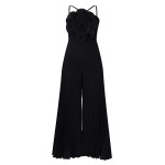 Fashionable Large Flower Solid Color Pleated Jumpsuit
