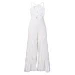 Fashionable Large Flower Solid Color Pleated Jumpsuit