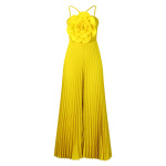 Fashionable Large Flower Solid Color Pleated Jumpsuit