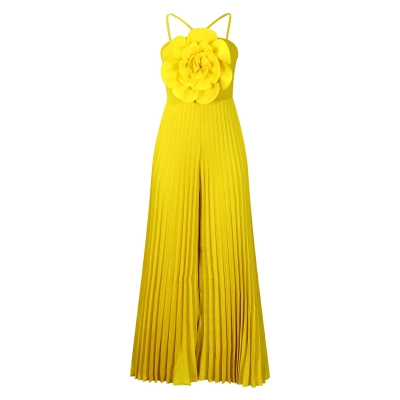 Fashionable Large Flower Solid Color Pleated Jumpsuit 01