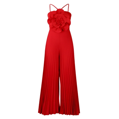 Fashionable Large Flower Solid Color Pleated Jumpsuit 02