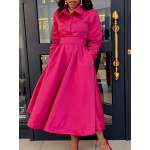 New Autumn Style Solid Color Lapel Long Sleeve A-Line Dress