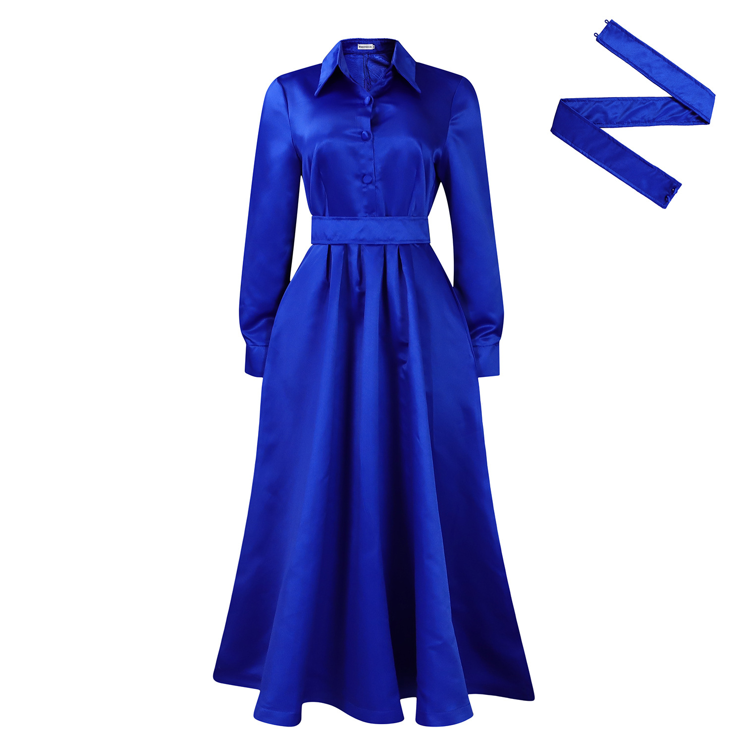 New Autumn Style Solid Color Lapel Long Sleeve A-Line Dress