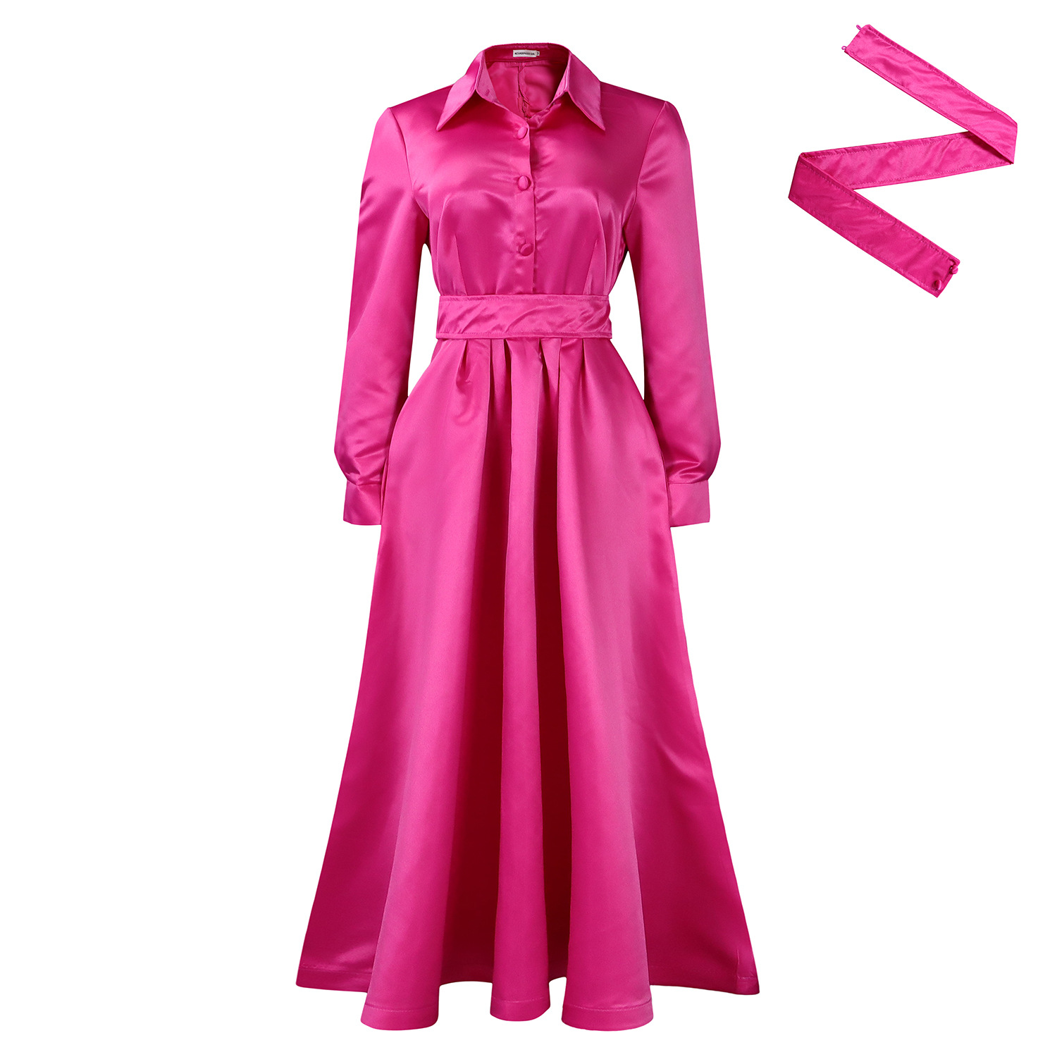 New Autumn Style Solid Color Lapel Long Sleeve A-Line Dress