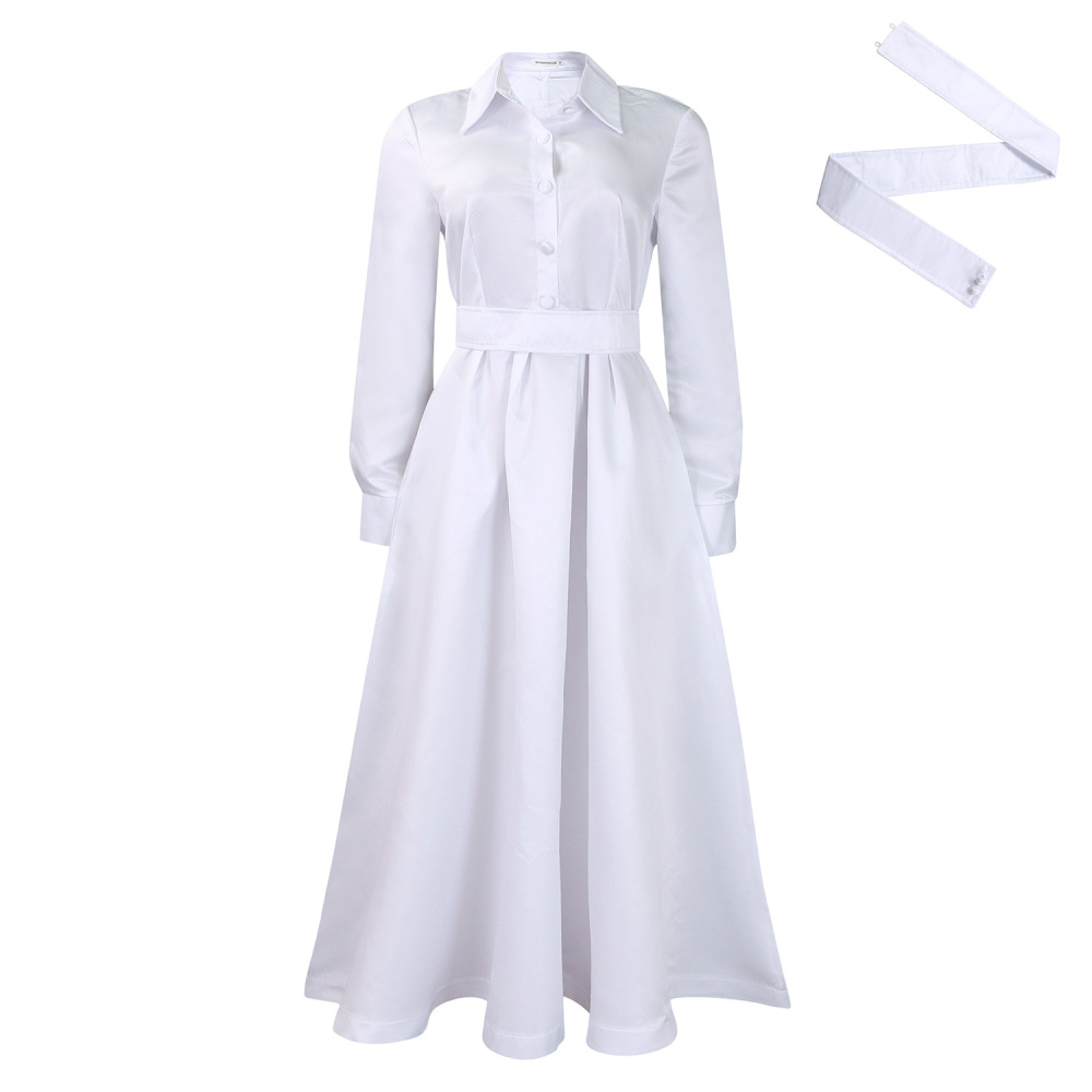 New Autumn Style Solid Color Lapel Long Sleeve A-Line Dress