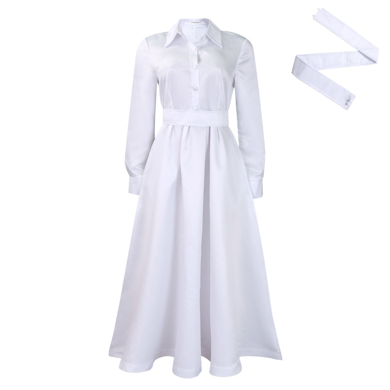 New Autumn Style Solid Color Lapel Long Sleeve A-Line Dress