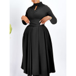 New Fashion Turtleneck Beaded Swing Dress Waist Dress