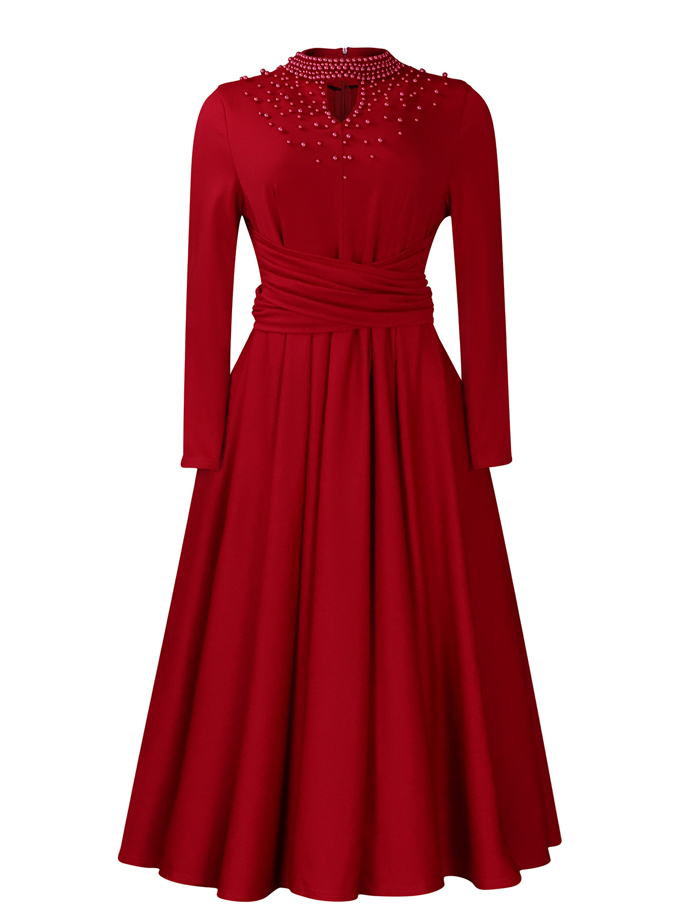 New Fashion Turtleneck Beaded Swing Dress Waist Dress