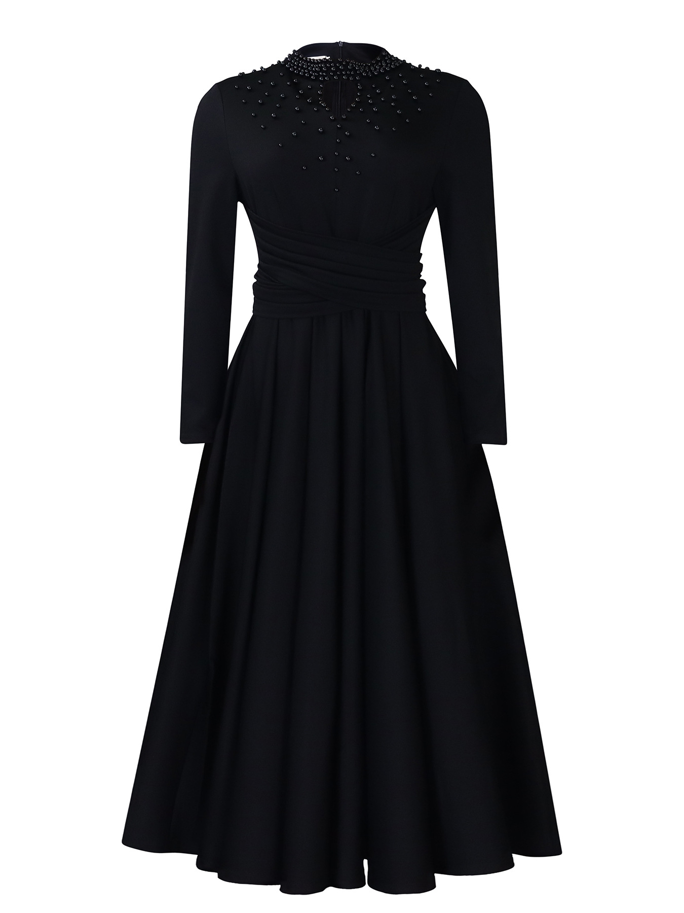New Fashion Turtleneck Beaded Swing Dress Waist Dress