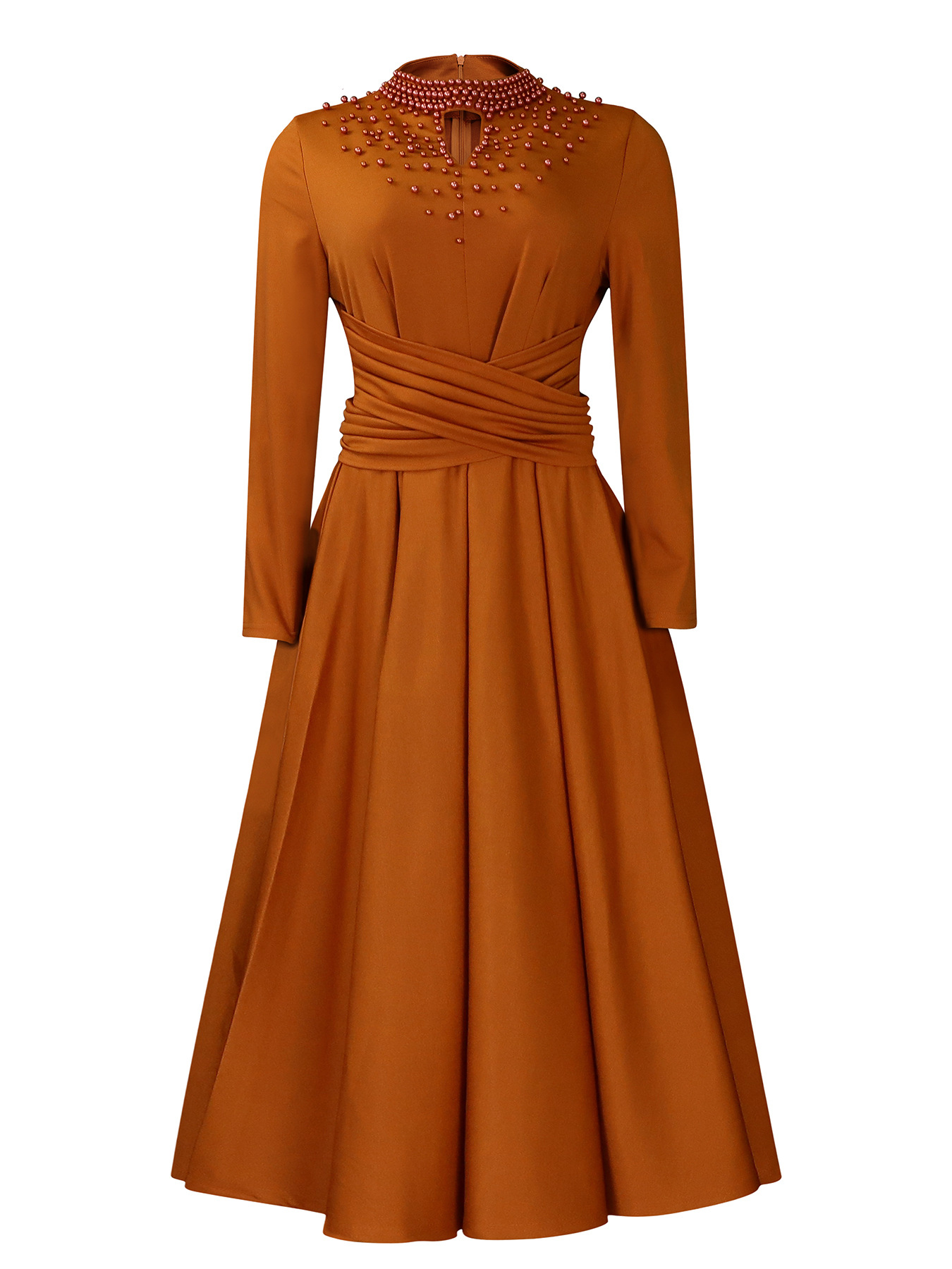 New Fashion Turtleneck Beaded Swing Dress Waist Dress