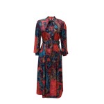 Spring New Long Sleeve High Waist Printed Party Dress