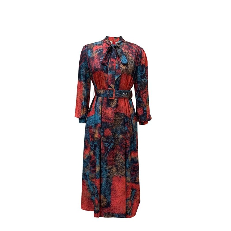 Spring New Long Sleeve High Waist Printed Party Dress
