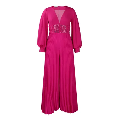 Beaded Mesh Fashionable Casual Loose Wide-Leg Jumpsuit 02