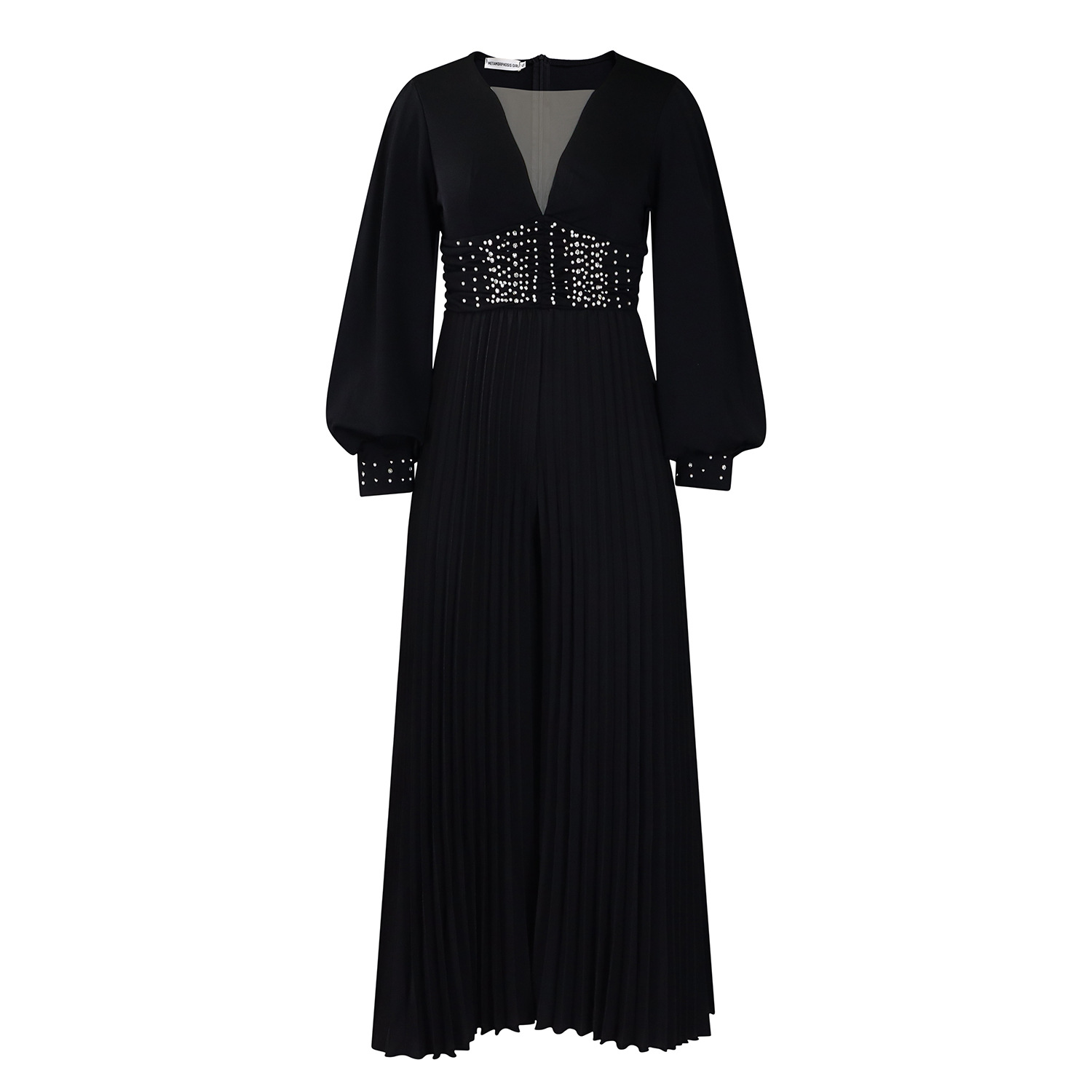 Beaded Mesh Fashionable Casual Loose Wide-Leg Jumpsuit