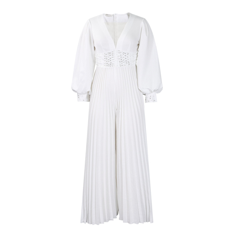 Beaded Mesh Fashionable Casual Loose Wide-Leg Jumpsuit