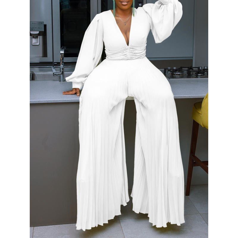 Beaded Mesh Fashionable Casual Loose Wide-Leg Jumpsuit