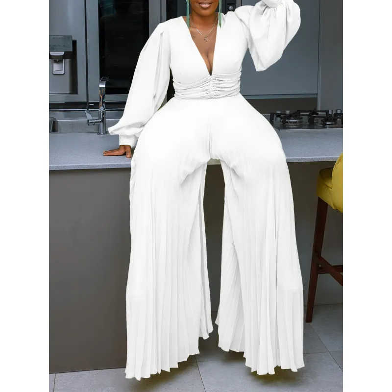 Beaded Mesh Fashionable Casual Loose Wide-Leg Jumpsuit