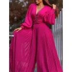 Beaded Mesh Fashionable Casual Loose Wide-Leg Jumpsuit