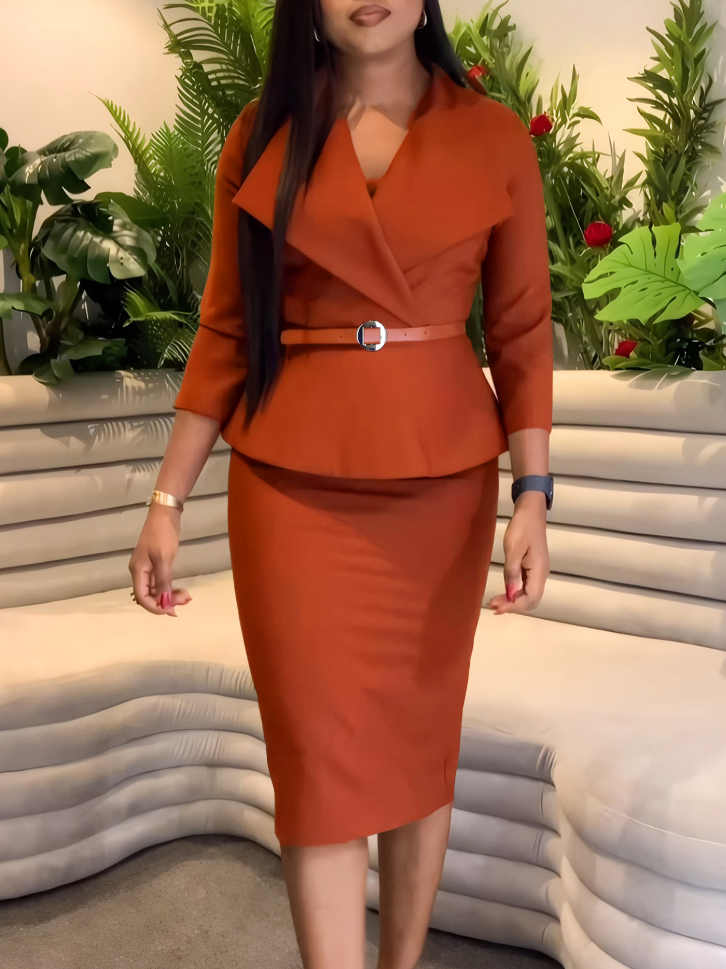 Fashion Big Lapel Waist OL Tunic Hip Pencil Skirt