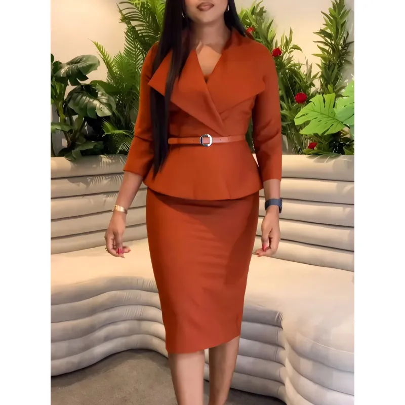 Fashion Big Lapel Waist OL Tunic Hip Pencil Skirt