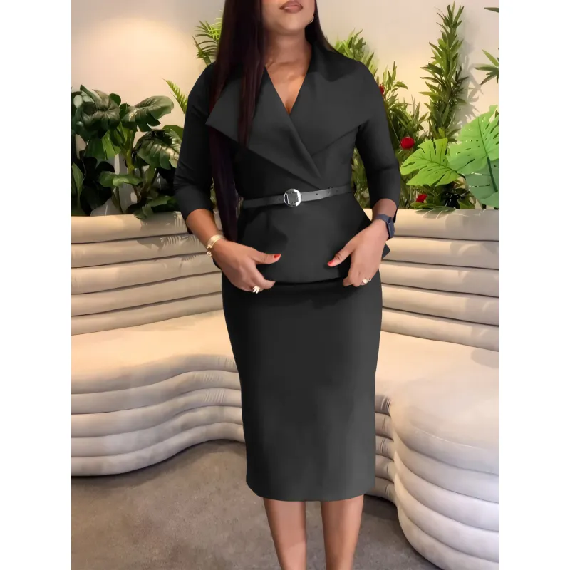 Fashion Big Lapel Waist OL Tunic Hip Pencil Skirt