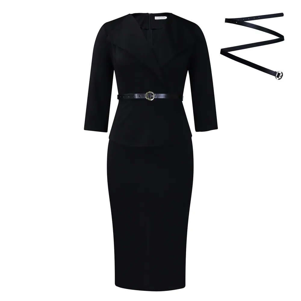 Fashion Big Lapel Waist OL Tunic Hip Pencil Skirt