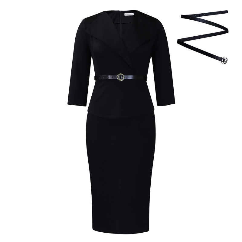 Fashion Big Lapel Waist OL Tunic Hip Pencil Skirt