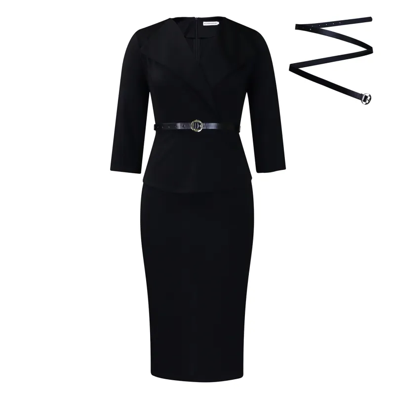 Fashion Big Lapel Waist OL Tunic Hip Pencil Skirt