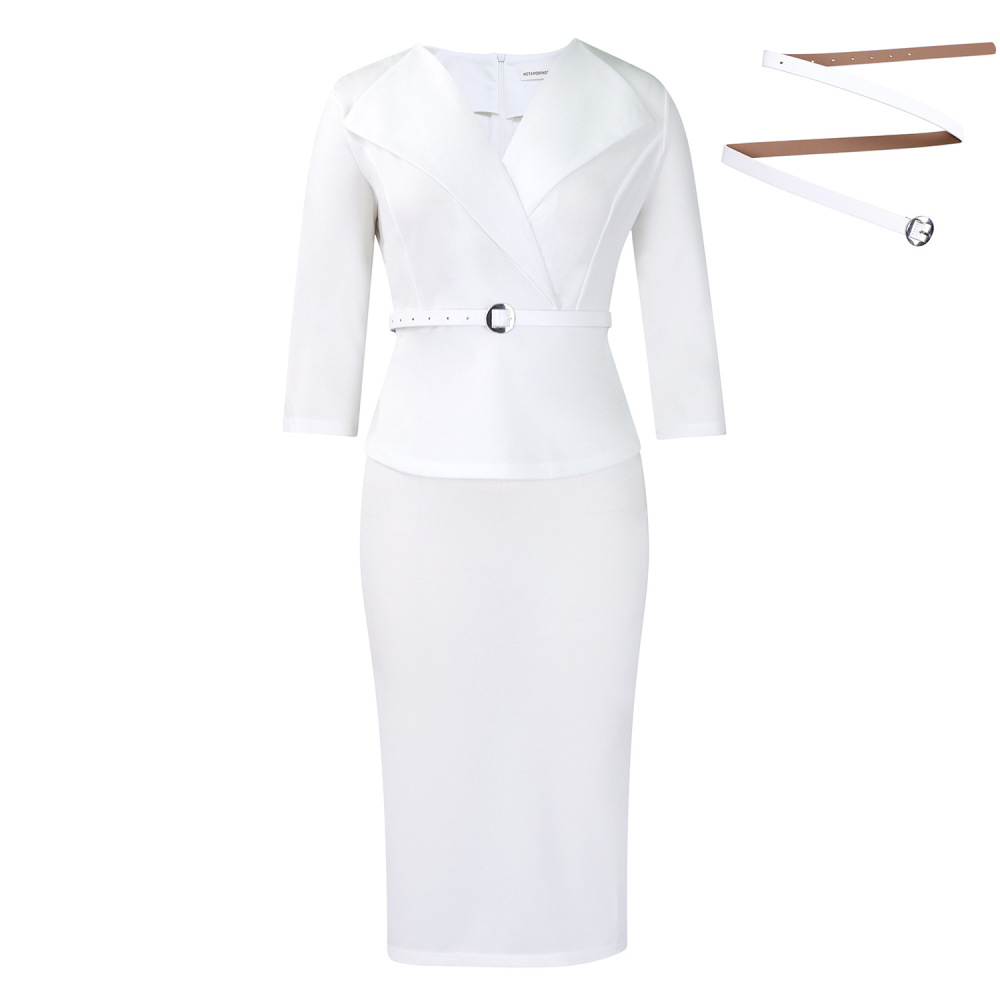 Fashion Big Lapel Waist OL Tunic Hip Pencil Skirt