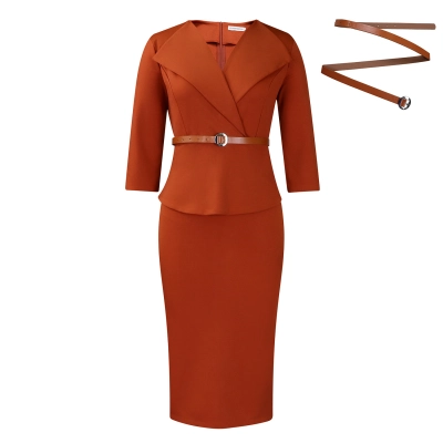 Fashion Big Lapel Waist OL Tunic Hip Pencil Skirt 01