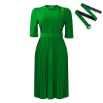 New African Temperament Solid Color Pleated Button Dress