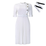 New African Temperament Solid Color Pleated Button Dress