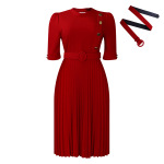New African Temperament Solid Color Pleated Button Dress