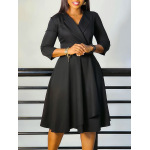 New Autumn V-Neck Solid Color Large Skirt High Waist Dress