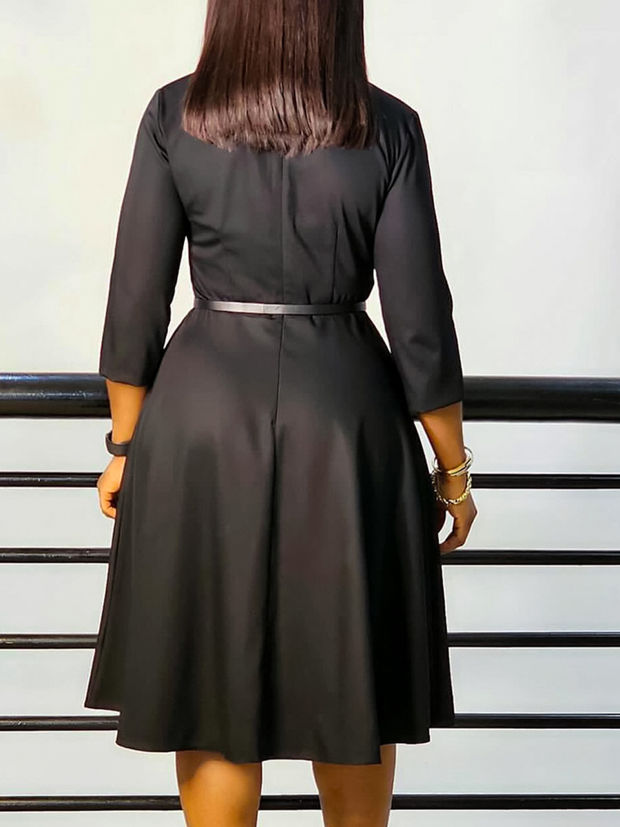 New Autumn V-Neck Solid Color Large Skirt High Waist Dress