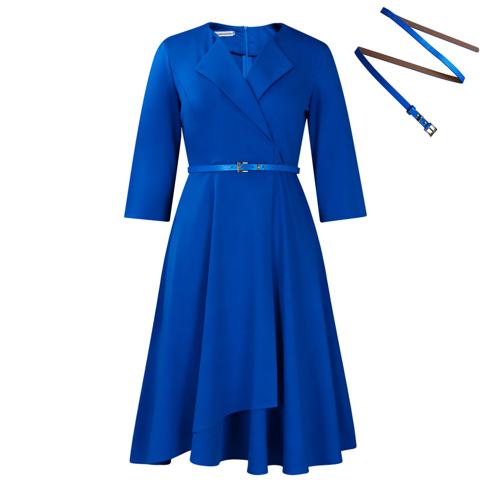 New Autumn V-Neck Solid Color Large Skirt High Waist Dress