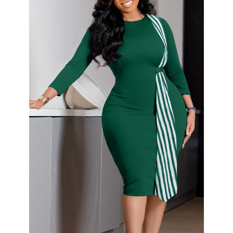New Fashion Hip-Hugging Slim Round Neck Pencil Skirt Dress