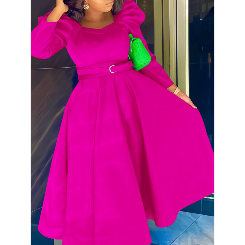 New Fashion Puff Sleeve Plus Size Banquet Party Dress Dress