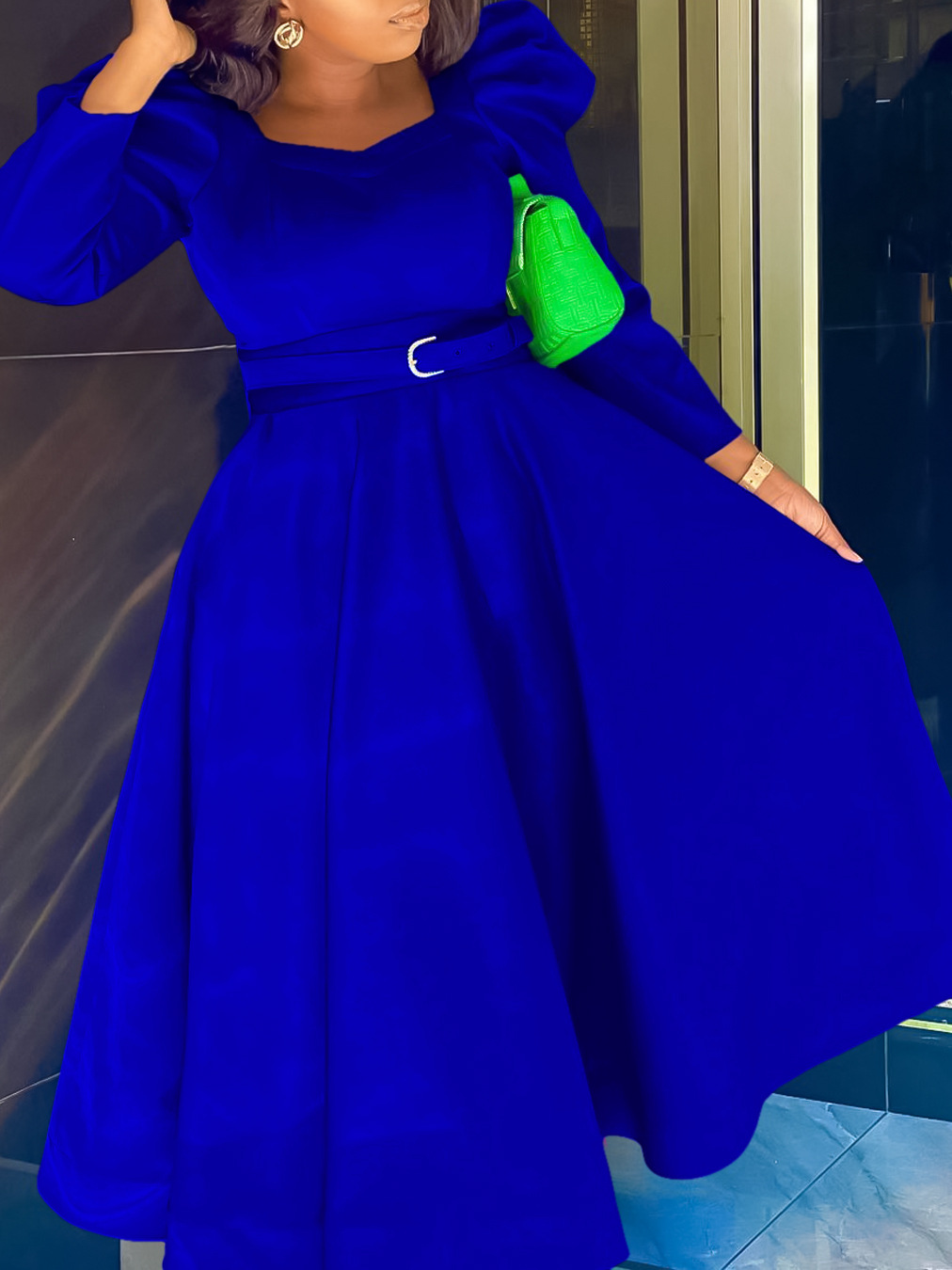 New Fashion Puff Sleeve Plus Size Banquet Party Dress Dress