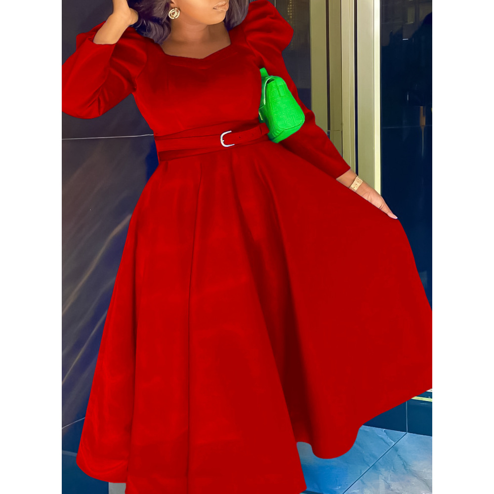 New Fashion Puff Sleeve Plus Size Banquet Party Dress Dress