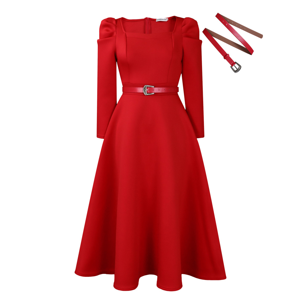 New Fashion Puff Sleeve Plus Size Banquet Party Dress Dress