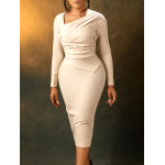 New Fashion Tongle Hip-hugging Slant Neck Pleated Dress