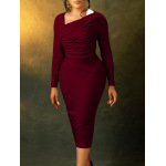 New Fashion Tongle Hip-hugging Slant Neck Pleated Dress