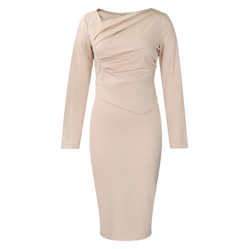 New Fashion Tongle Hip-hugging Slant Neck Pleated Dress
