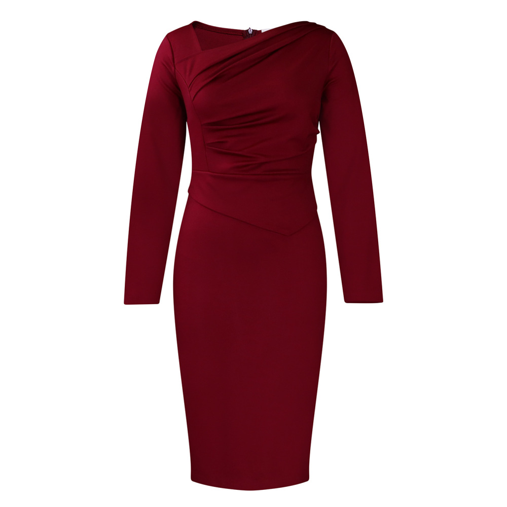 New Fashion Tongle Hip-hugging Slant Neck Pleated Dress